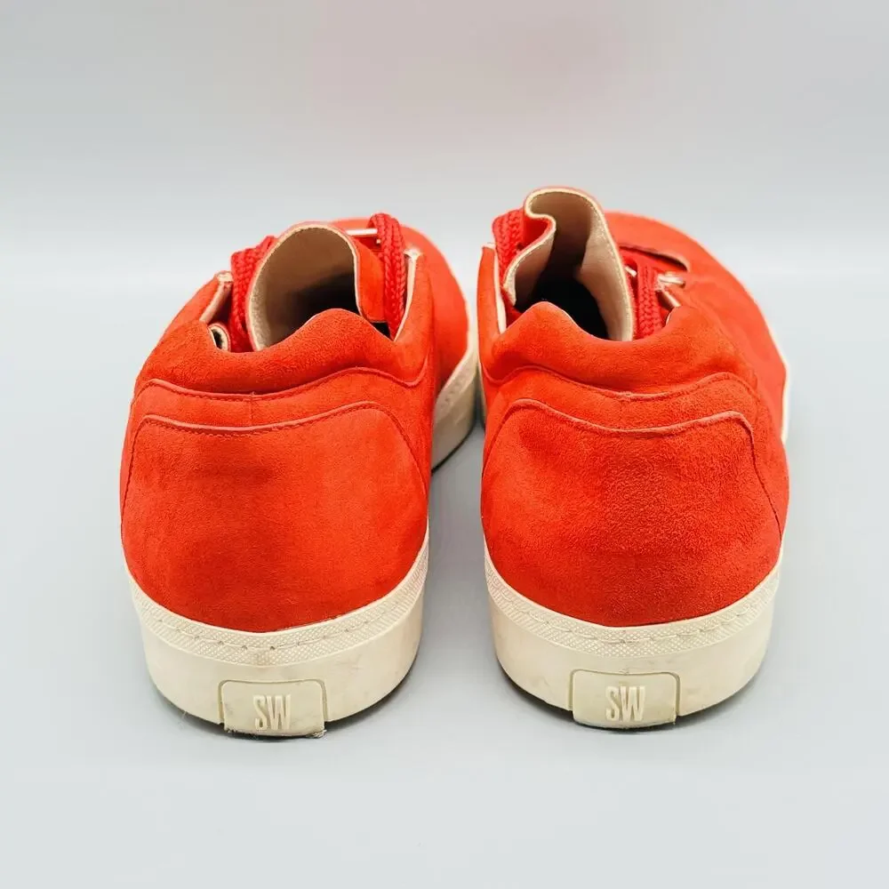 Stuart Weitzman Shoes Womens 8 Orange Suede Low Top Comfort Lace Up Sneakers